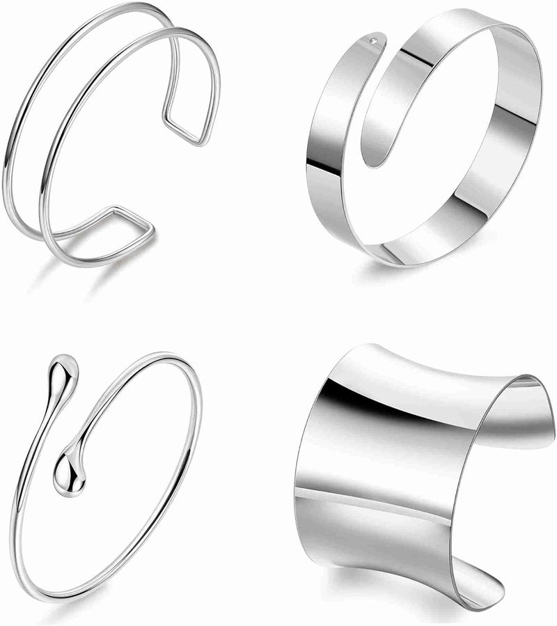 Masedy 4PCS Gold Arm Cuff Bracelets for Women Chunky Open Wrap Cuff Bracelet Set Adjustable Upper Arm Bracelet Bangle Statement Bracelet Minimalist Irregular Armband Coil Swirl Arm Jewelry - Image 1